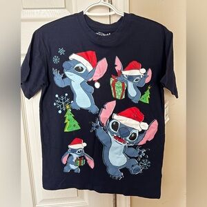 Disney Black Tee with Stitch Christmas Design